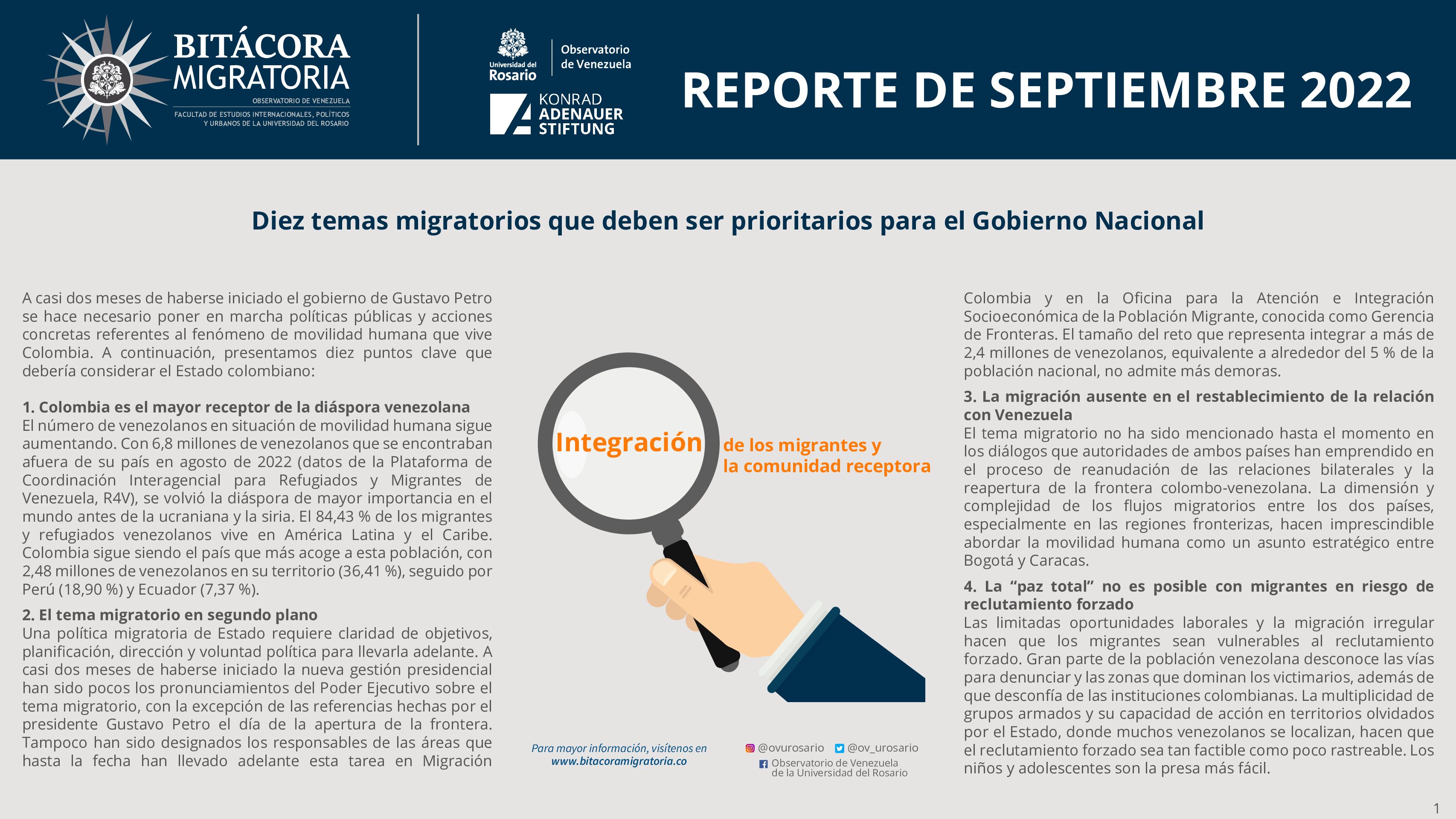 Reporte de Bitácora Migratoria / Septiembre 2022